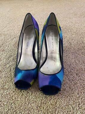 Martinez Valero Blue Purple Green Peep-Toe Heels